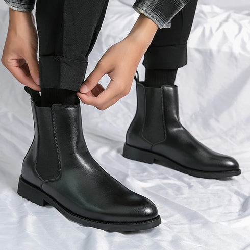 Elegant Genuine Leather Ankle Boots for Men - Stylish Casual Business Footwear